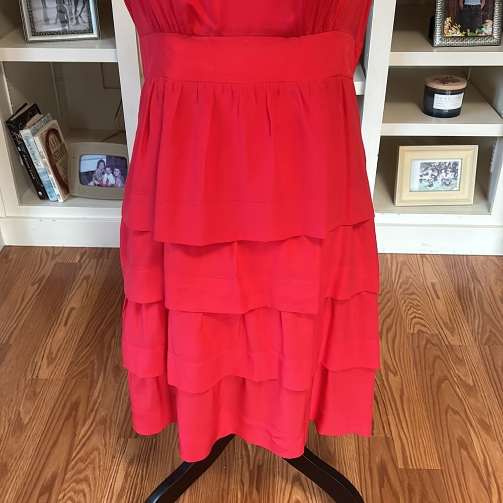 Anthropologie Girls From Savoy Red Ruffled Sleeveless Silk Oska Dress Size 8 - Picture 3 of 12